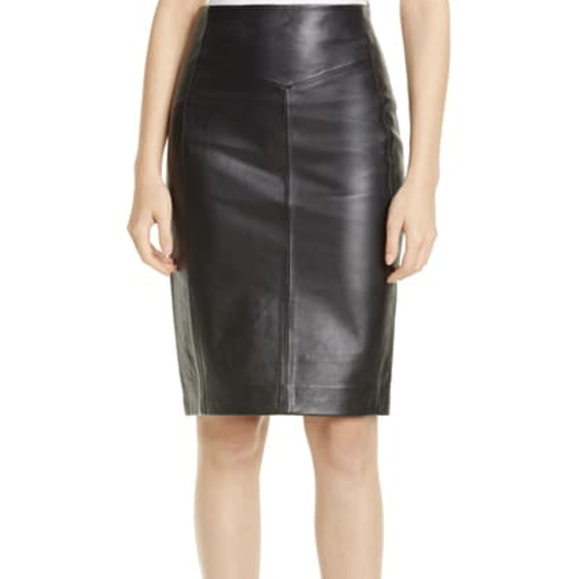 New! Reiss Megan black leather pencil skirt - Main Image